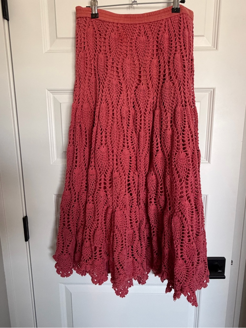 Vintage Crochet Maxi Skirt - Coral Pink Marisol Sz L